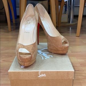 Louboutin Suede Peep Toe Pump